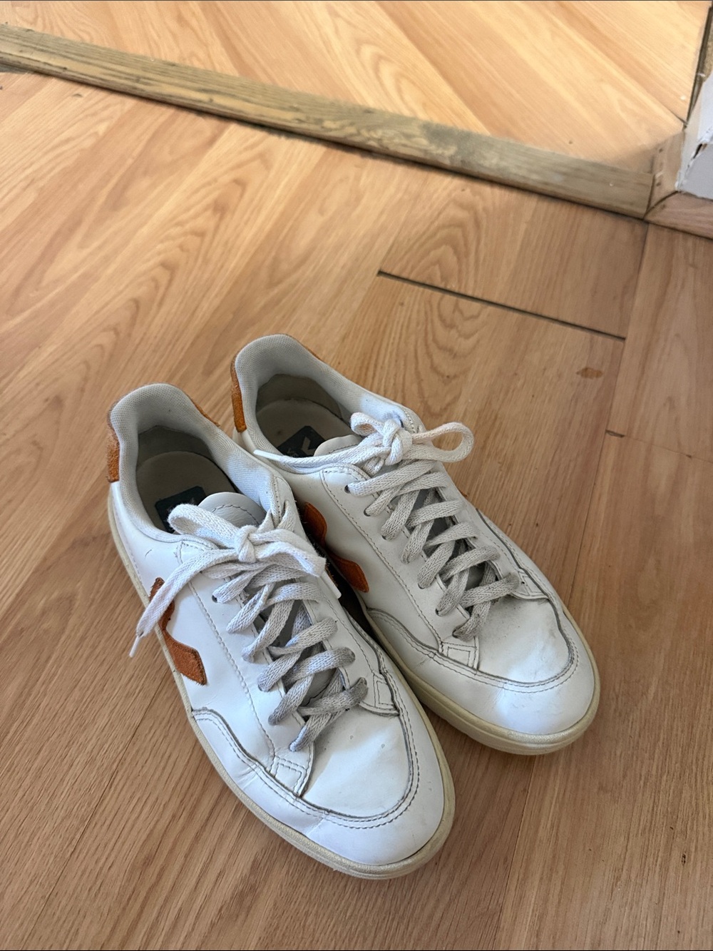 Veja White Leather Sneakers with Tan Suede Accents